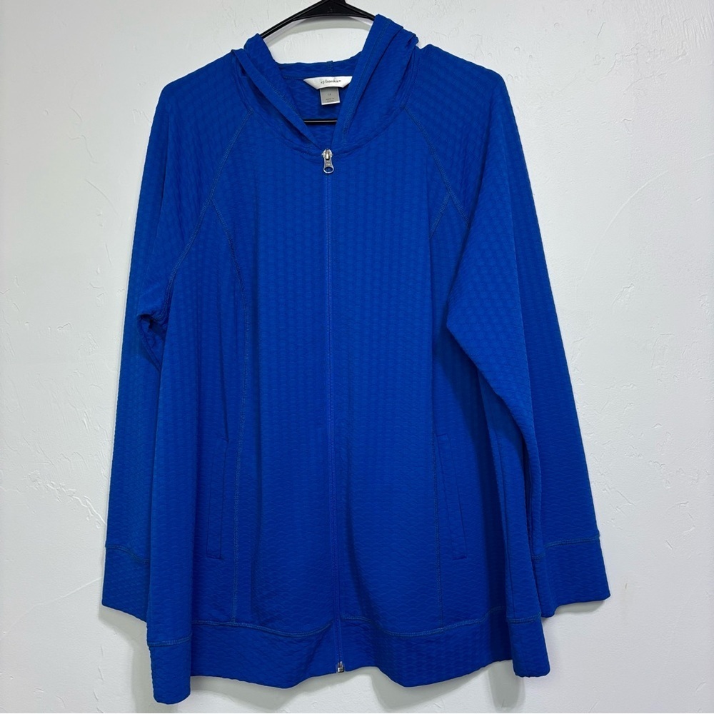 CJ Banks Blue Hooded Zip-Up Jacket Women's 1X Full Zip Athletic Casual Active